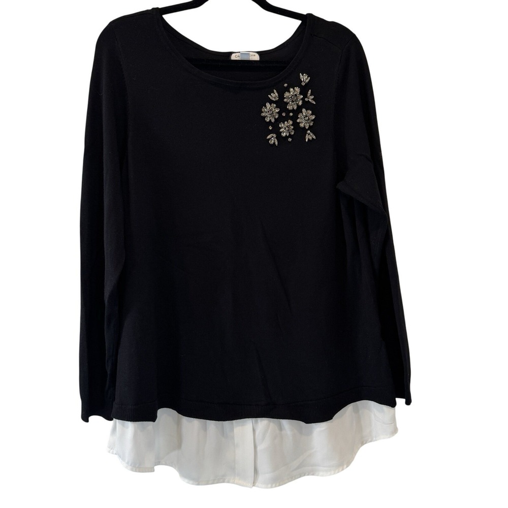 Charter Club Black Embellished Layered Sweater Top 1X Nautical Coastal Aesthetic